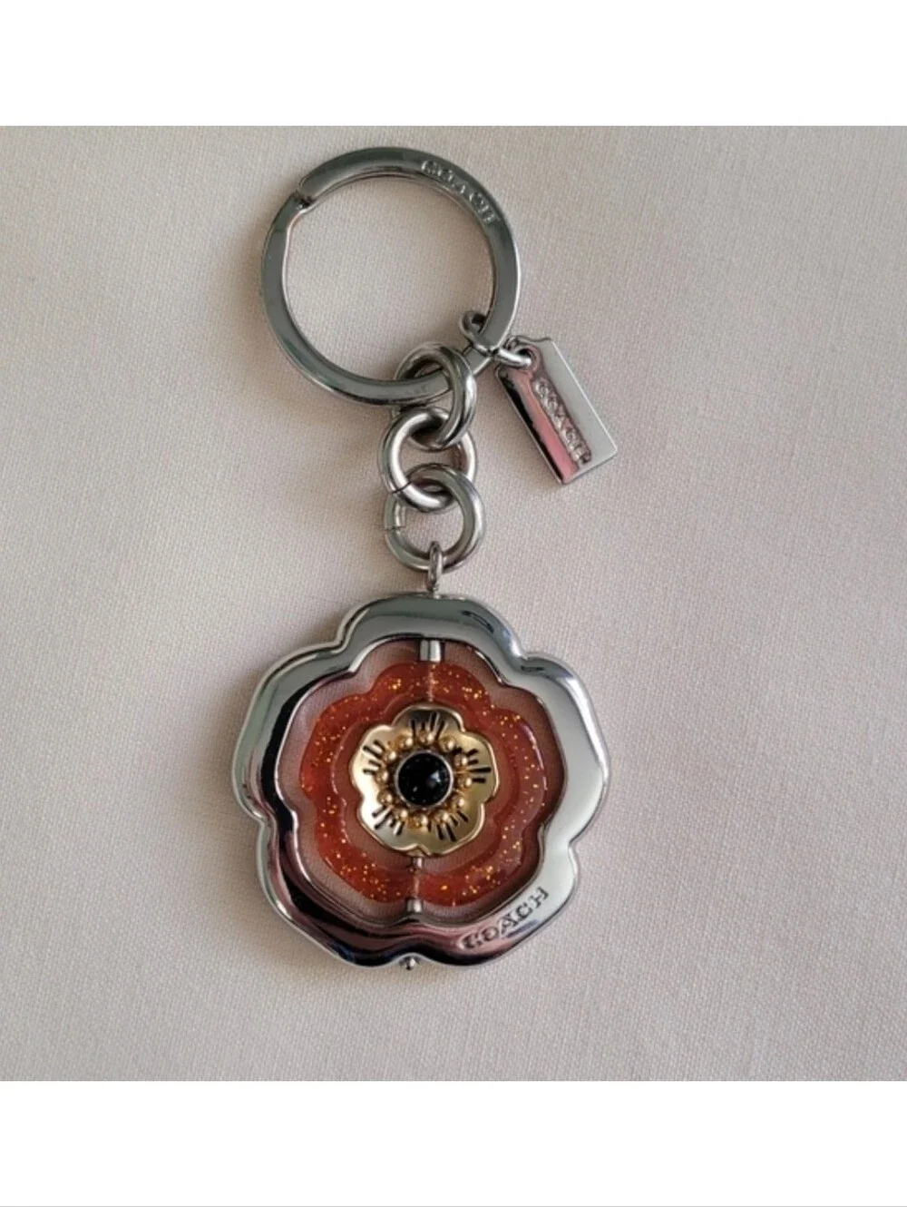 Coach 30711 Tea Rose Spinner Glitter Resin Bag Charm Keychain